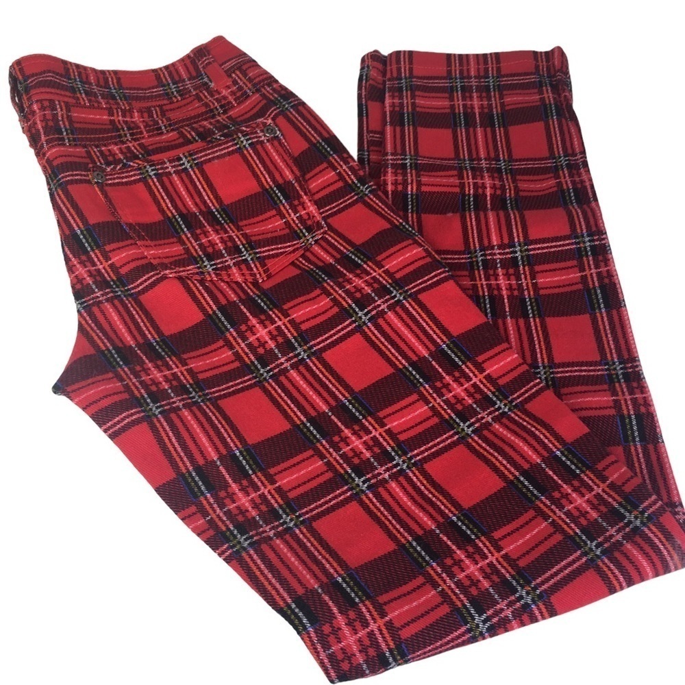 Vintage Connection 18 Tartan Red Plaid Skinny Pants 28 Waist Dark Academia